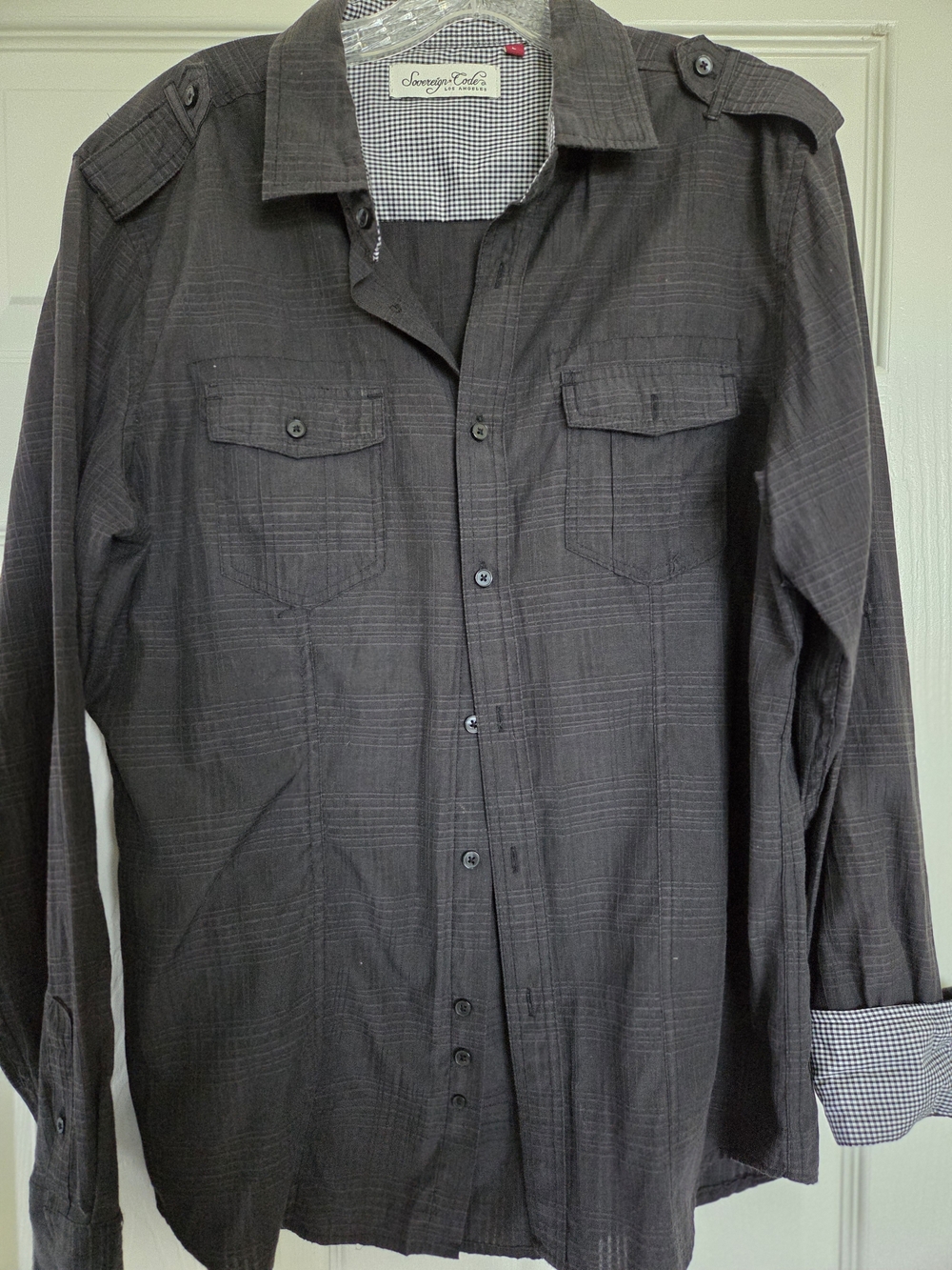Sovereign Code Dark Gray Plaid Button-Up Shirt